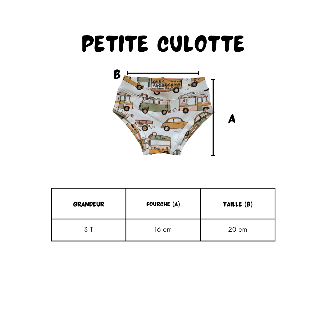 Charte grandeur pour bobette enfant