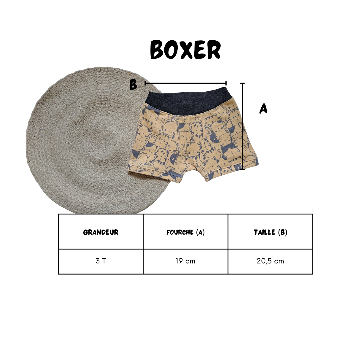 Charte grandeur boxer enfant