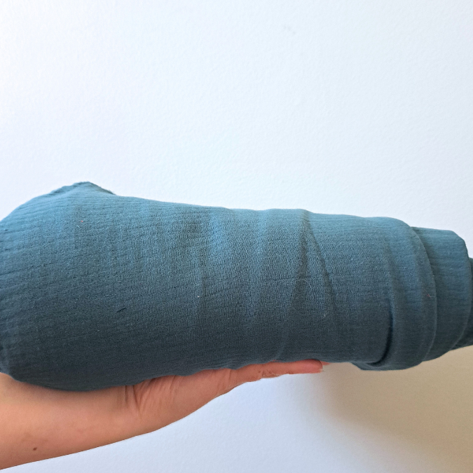 Mousseline de coton au mètre couleur bleu sarcelle