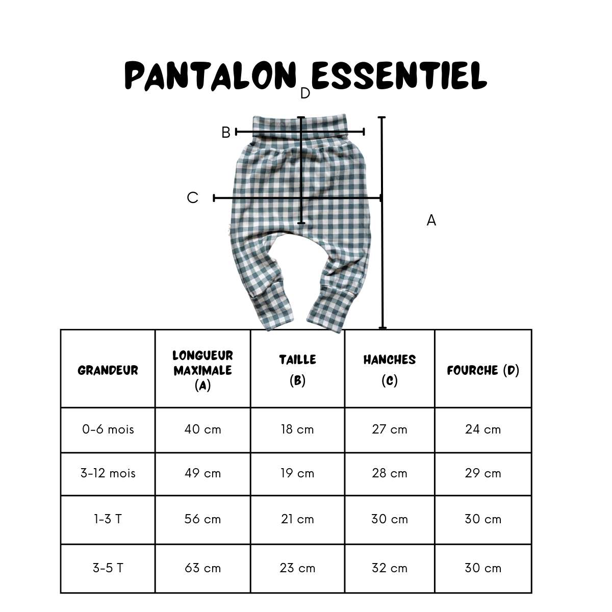 Charte Grandeur Pantalon Sans Poche