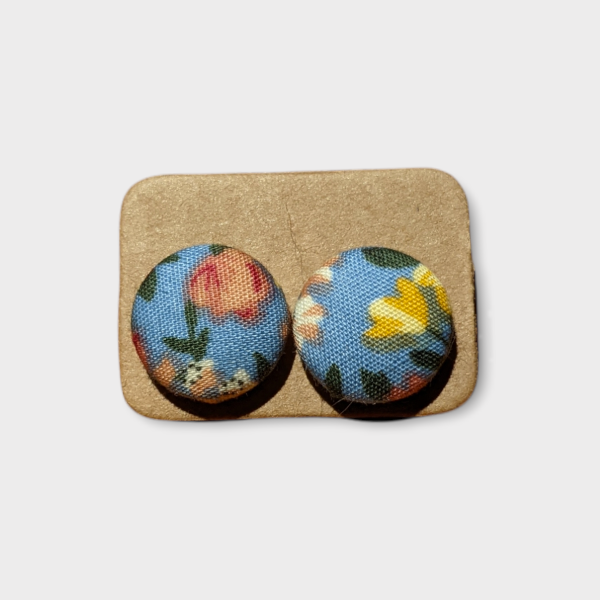 Petites boucles d'oreilles boutons - Bleu Fleuri