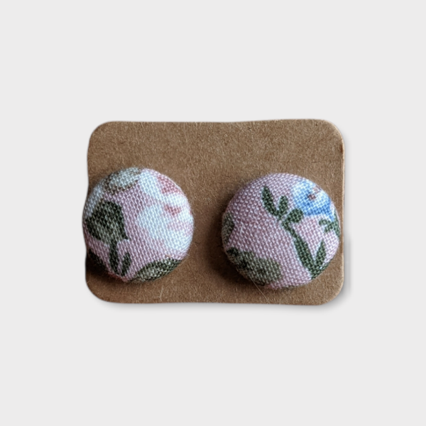 Petites boucles d'oreilles boutons - Rose Fleuri