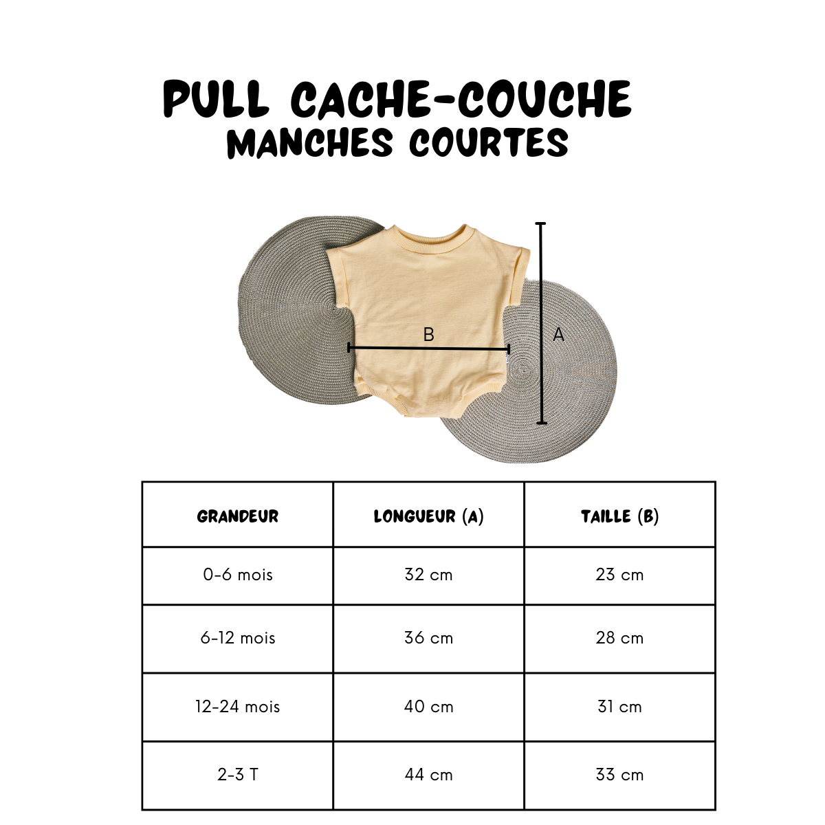 Charte de grandeur cache-couche court