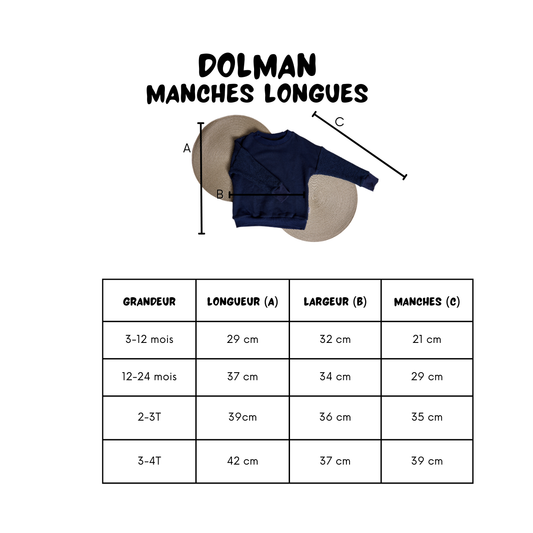Charte grandeur Chandails Manches Longues