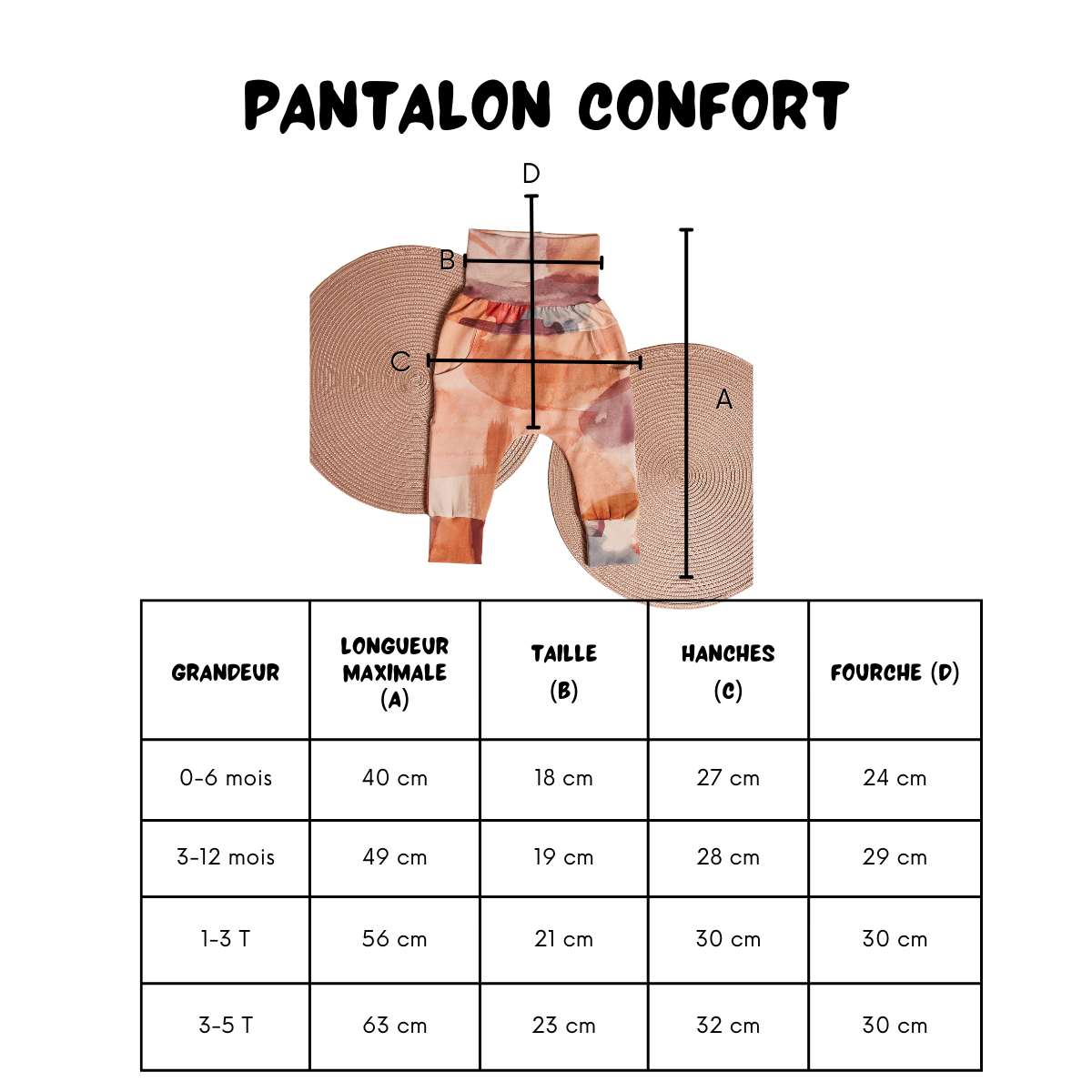 Charte de grandeur pantalons évolutifs