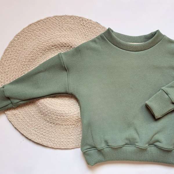 Chandail à manches longues classique pour enfant et bébé de couleur vert