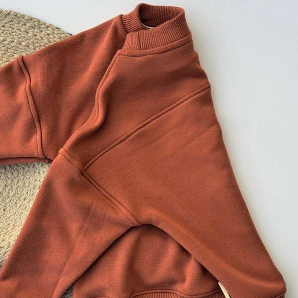 Chandail à manches longues de couleur rouge brique avec couture dans le do