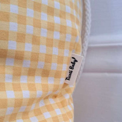 Sac à cordons avec des petits carreaux jaune pour la garderie, les jouets, les vêtements