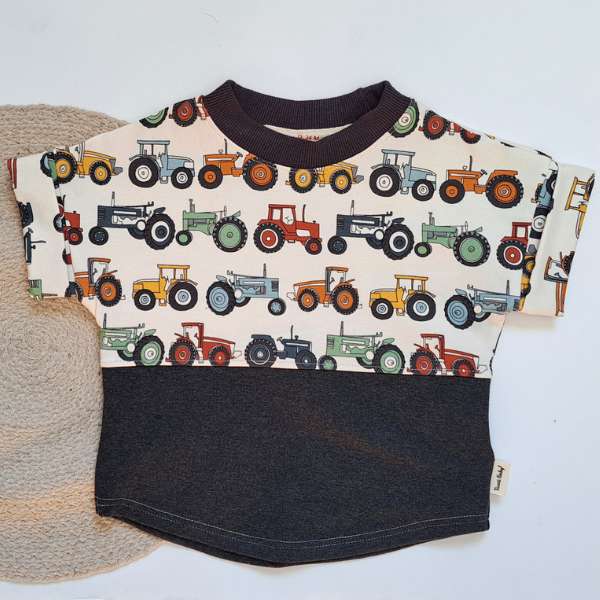 T-Shirt Ample Colorblock Avec des Tracteurs