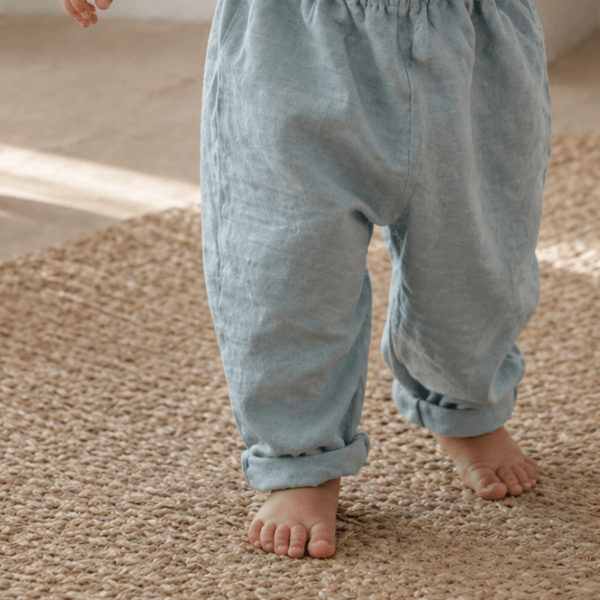 Pantalon Ballon en lin bleu pour bébé et enfant