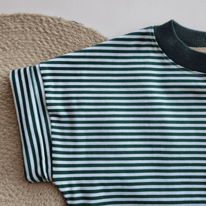 T-Shirt Ample ligné vert forêt pour enfant de 3 ans