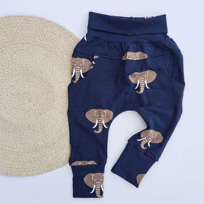 Pantalon évolutif en coton certifié OEKO TEX avec des éléphants
