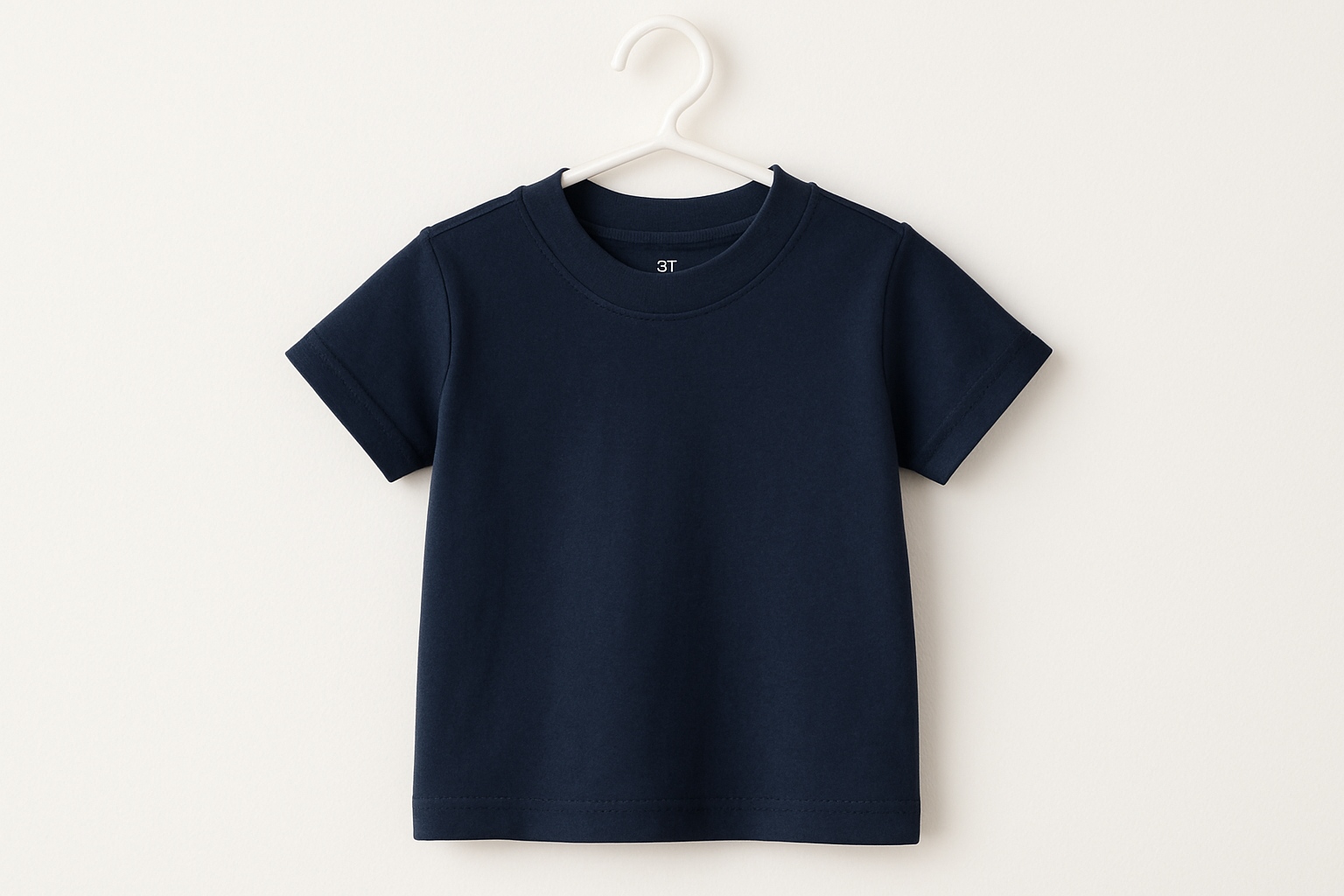 J'aurais besoin d'une image de t-shirt pour enfant, manches courtes, une couleur unie marine. La grandeur est 3T.