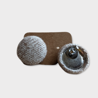 Button Earrings - Beige Wool