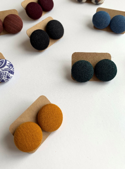 Button Earrings - Burgundy